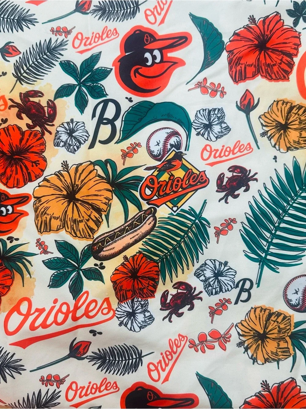 Baltimore Orioles XL Floral Print Button-Down - White, Orange & Green Hawaiian